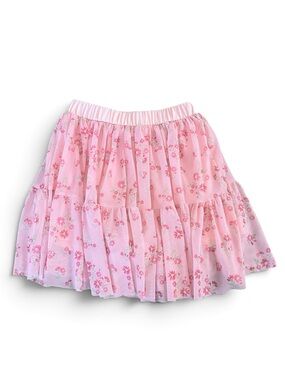 Cooltree Girls Pink Floral Tiered Mesh Skort Size 12 Elastic Waist